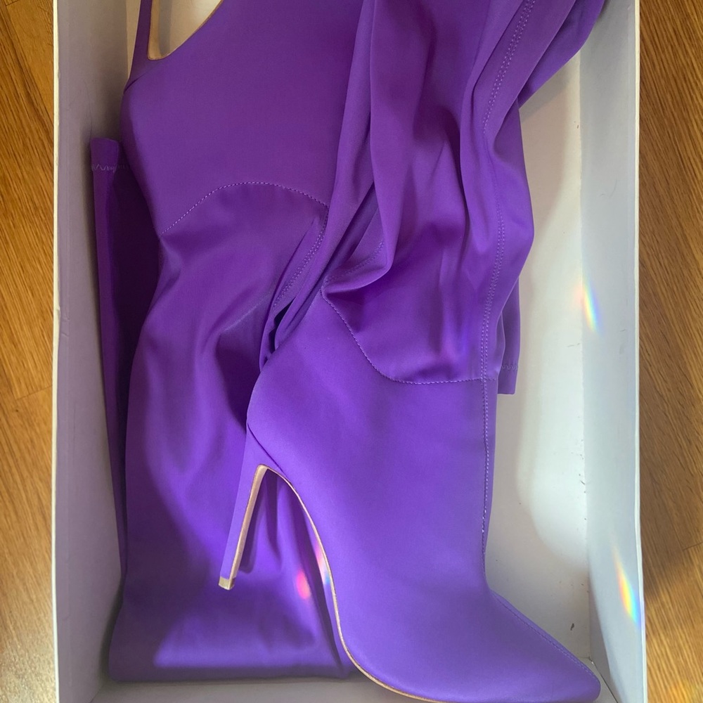 purple knee high heels